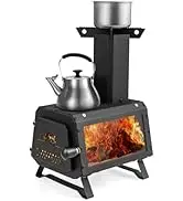 Giantex Portable Camping Wood Stove - Mini Wood Burning Stove w/ 2 Cooking Positions, Anti-scaldi...
