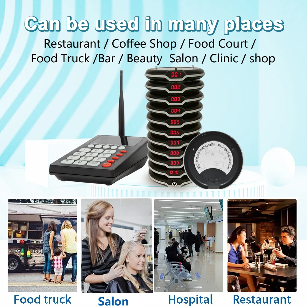 Wireless Pager Queuing Calling System Waterproof Coaster Pager with Kitchen Keyboard for Restaurant Food Truck Bar Cafe Church