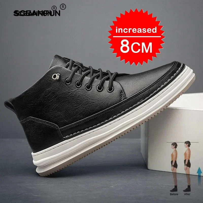 Casual genuine leather new height increasing shoes for men 8cm invisible elevator sneakers sport zapatillas de Hombre 2