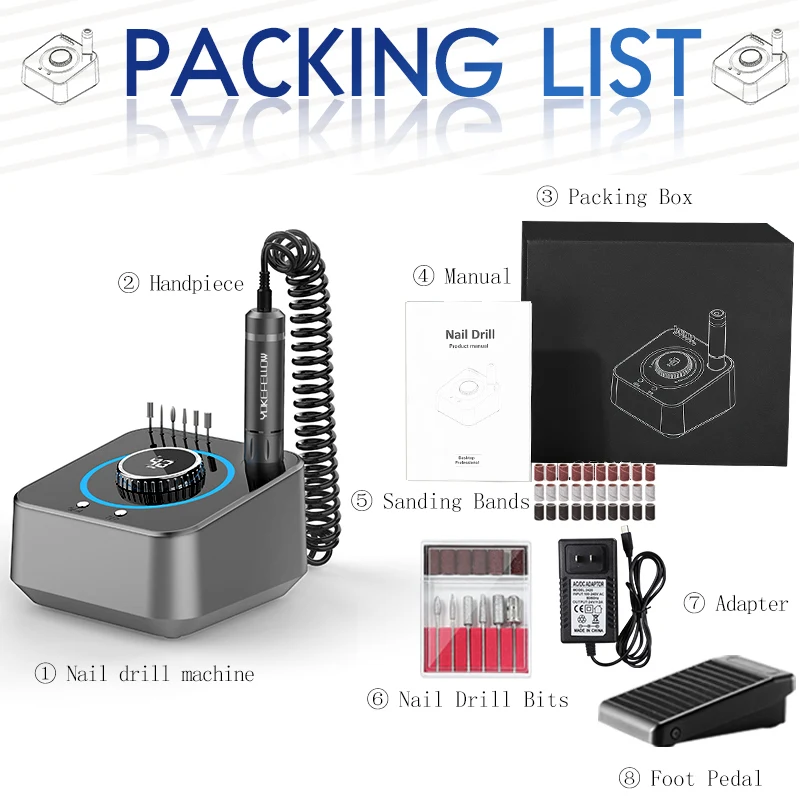 40000RPM Nail Drill Machine Electric Manicure Drill Set With Memory Funtion Nail File Professional Nail Drill Milling Cutters 6