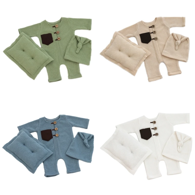 3Pcs/Set Baby Photography Props Outfits Elf Knot Sleepy Hat Bodysuit Pillow