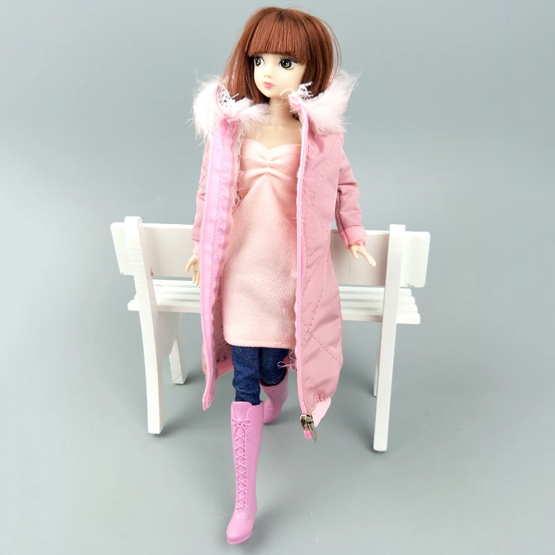 Pretty Long Coat Cotton Dress For Barbie Doll Clothes Hoodie Parka
