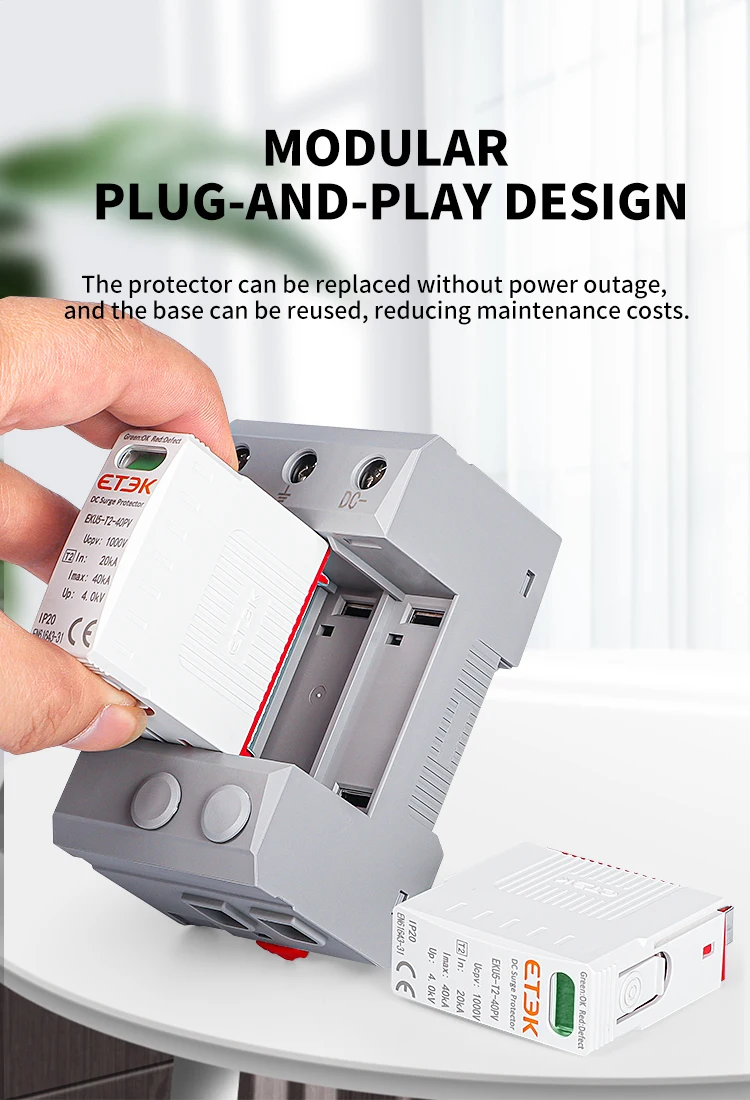 ETEK SPD DC Indoor surge protection deviceType PV In 8/20us:20KA I.max:40KA 2P 6