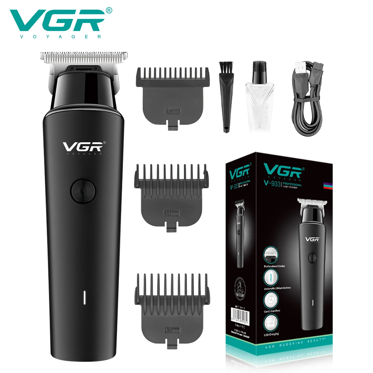 

VGR Hair Clipper Professional Hair Trimmer Rechargeable Hair Cutting Machine Cordless Electric T9 Clippers for Men V-933