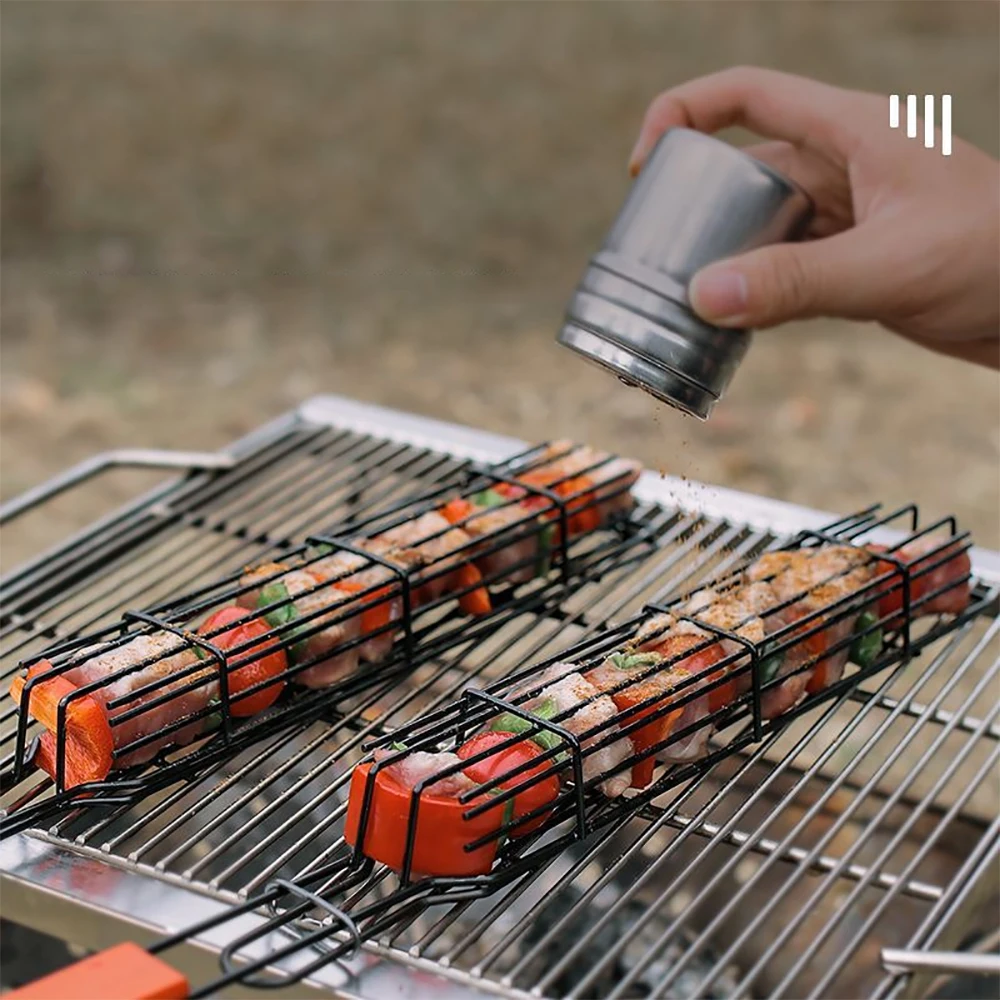 Portable BBQ Grilling Basket Stainless Steel Nonstick Barbecue Grill Basket Tools Grill Mesh for Meat Hamburger Barbecue Gadgets bbq basket