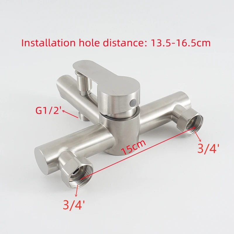 1PC Bathtub Faucet SUS 304 Stainless Steel Hot and Cold Water Mixer Two Holes Triple Sink Bathroom Tap Wall Mounted 6