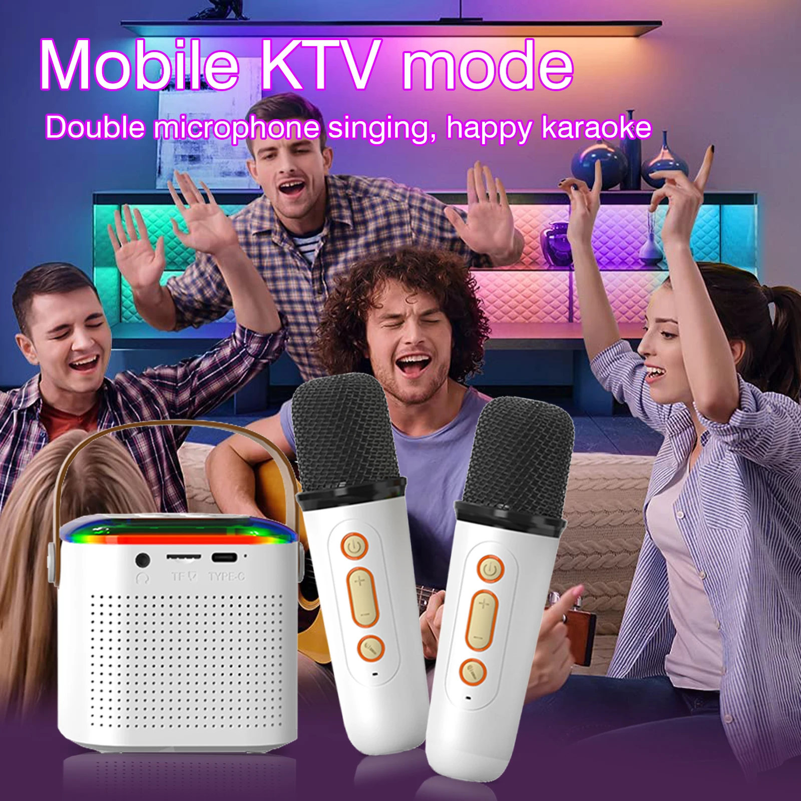 Portable 5.3 Bluetooth Karaoke Machine with PA Speaker System 2 Wireless Microphones Family Singing Gifts for Children