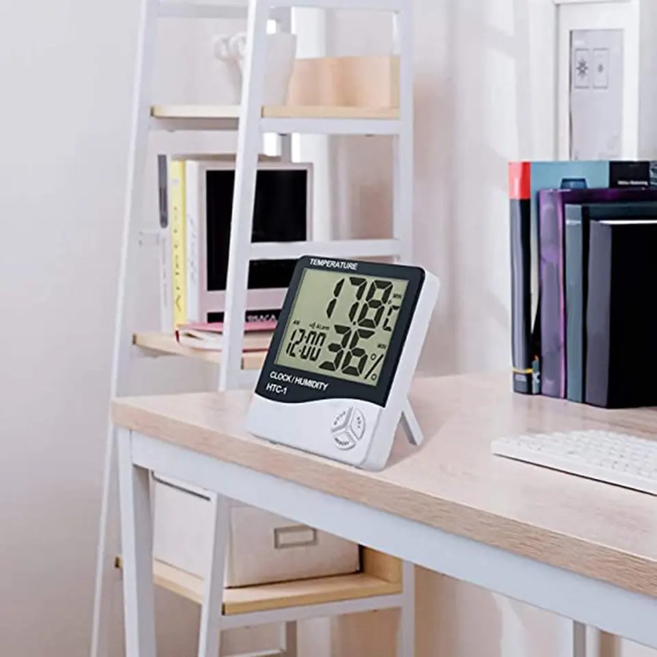 Thermomètre Hygromètre Numérique HTC-1 – Température Et Humidité Intérieure – LCD, Calendrier, Mémoire Min/max