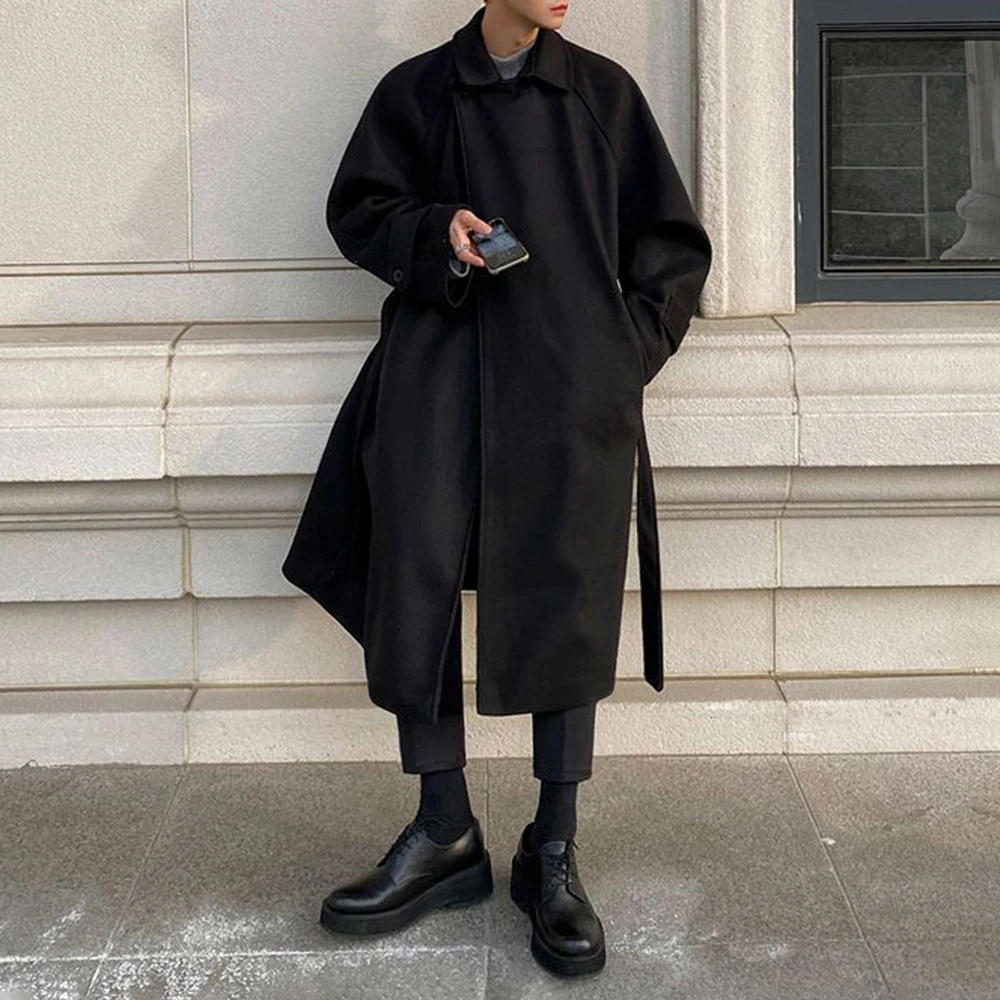 

Woolen Coat Men's Autumn Winter Thickened Mid-Length Korean Style Trendy Retro Elegant Over-The-Knee Windbreaker Woolen Coat