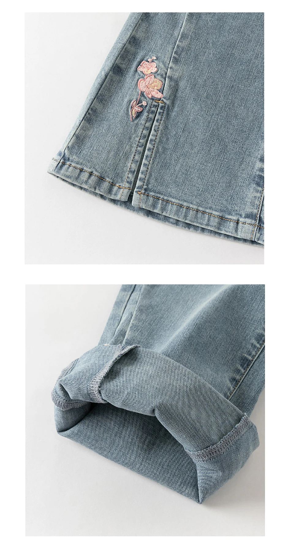 ديف بيلا الربيع الفتاة التطريز السراويل موضة عادية مرونة الخصر Bootcut الجينز بنطلون أطفال مضيئة حفلة رسمية DK1260340