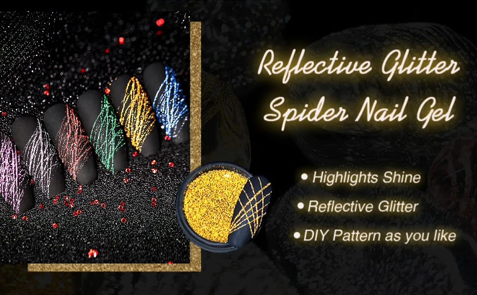 Description Picture 3 of item5ml Reflective Spider Web Nail Gel Polish,DIY Drawing Glue Wire Stripe Wave Lines Glitter Nail Art Design Painting Reflective ﻿