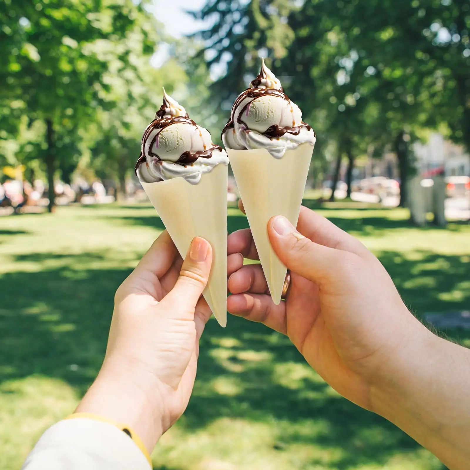 100 Pcs Small Dessert Cones Veneer Roll Coffee Ice Cream Food Holders Foam Charcuterie Wooden Product Waffles