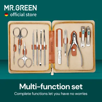 MR.GREEN Manicure Set 12 In 1 Full Function Kit Professional Stainless Steel Pedicure Sets With Leather Portable Case Idea Gift 1
