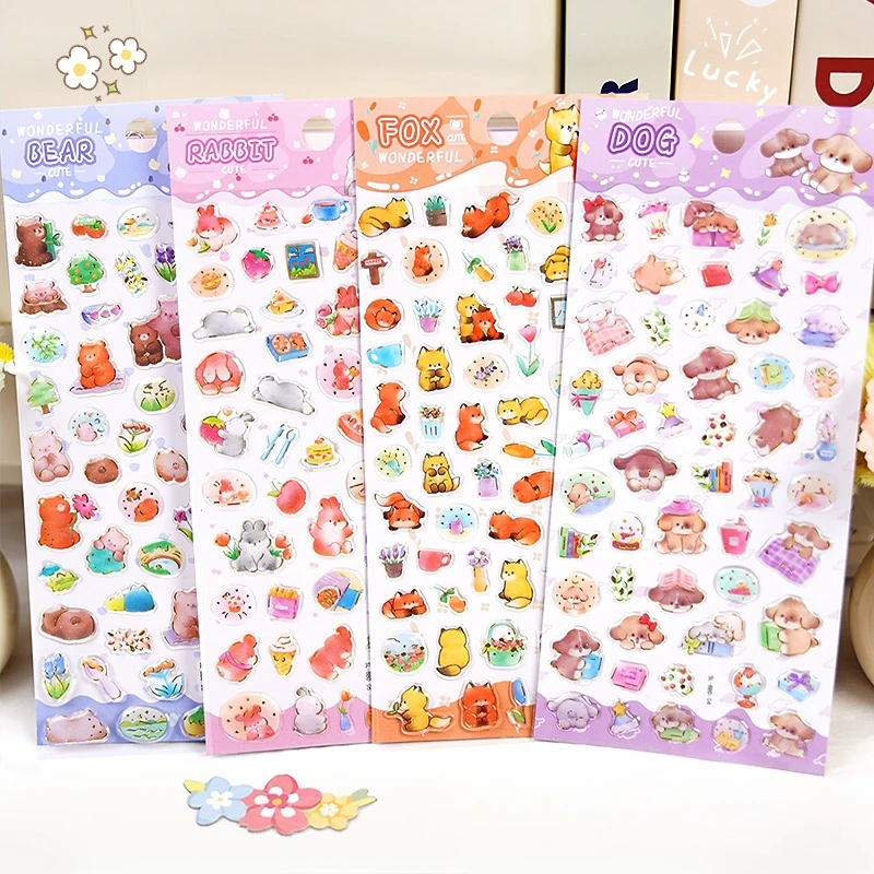 3 Stück zufällige Kristall-Aufkleber mit Tauben, Füchsen, Kaninchen, Katzen und anderen Tieren für Scrapbooking, DIY, Journaling, Kawaii, Schreibwaren, Tagebuch, Aufkleber, Geschenk