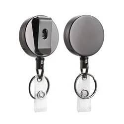 Retractable Metal Wire Keychain with Anti-Loss ID Holder and Telescopic Organizer (Black)