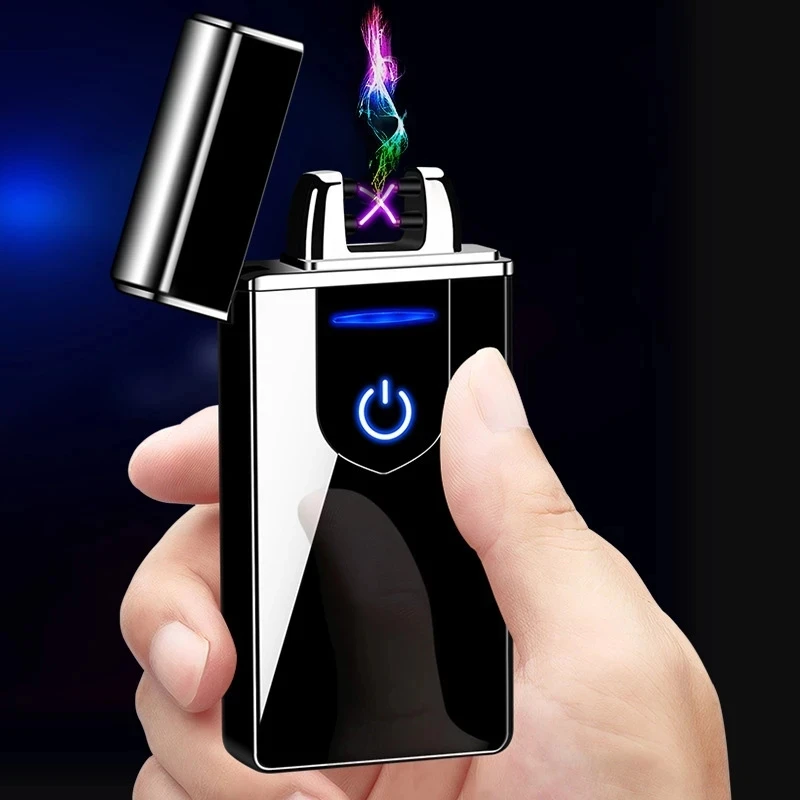 

Electric Windproof USB Charging Dual Arc Plasma Pulse Metal Lighter Flameless Windproof Touch Sensing Cigar Lighter Gift for Men