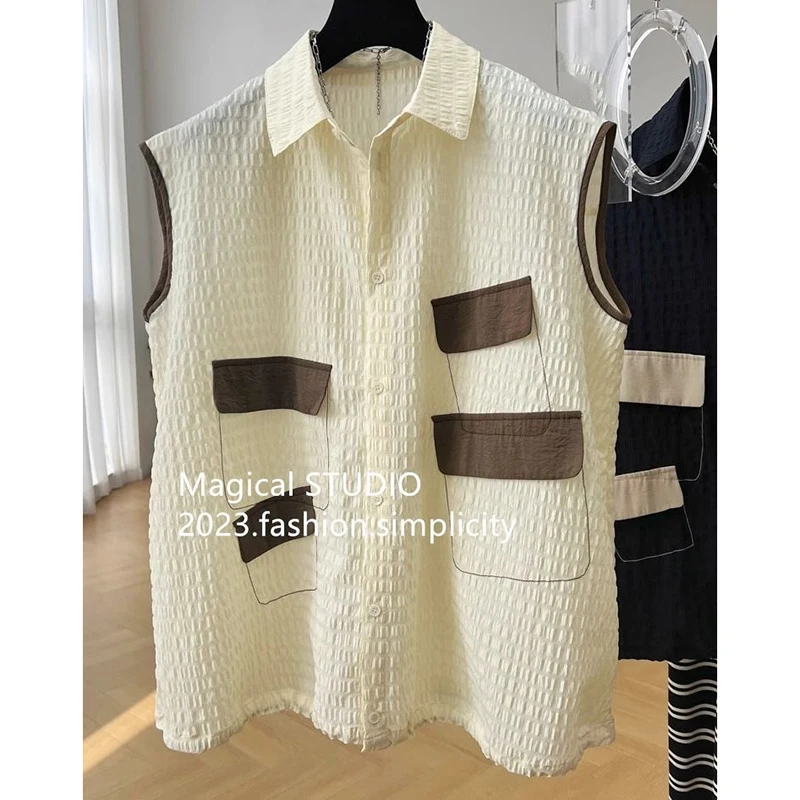 Spliced denim vest women's new autumn and winter pocket shoulder jacket sleeveless top  jackets  jackets for women 2024