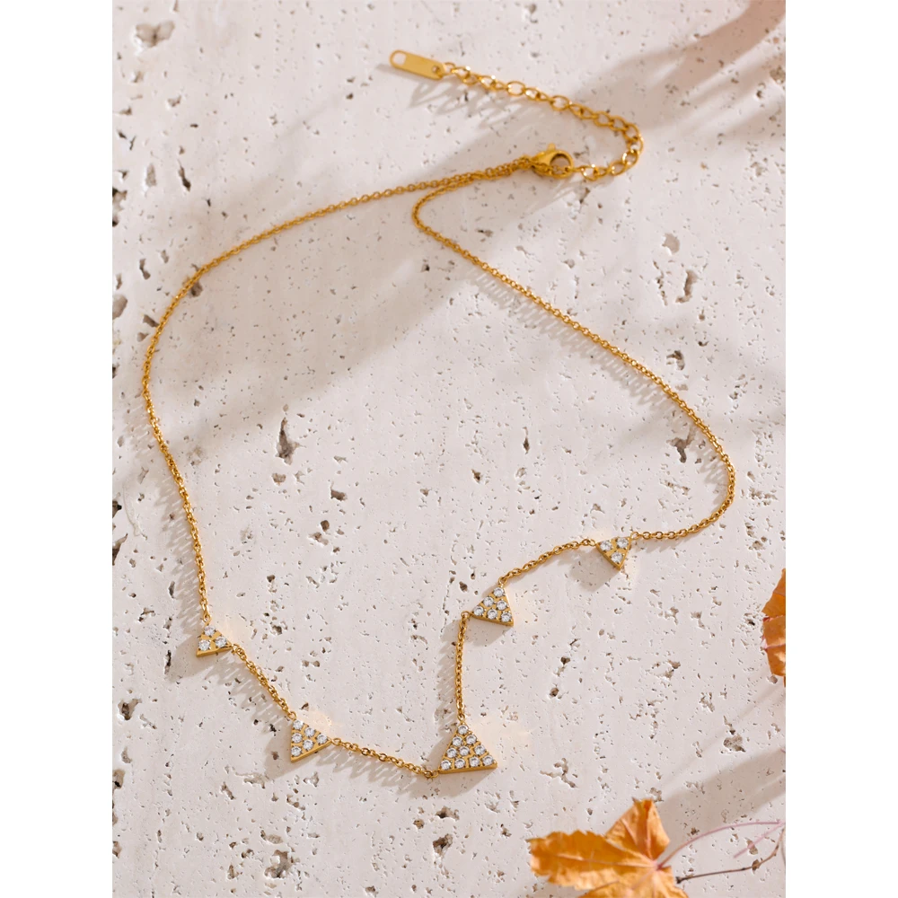 Yhpup Delicate Cubic Zirconia Triangle Drop Necklace