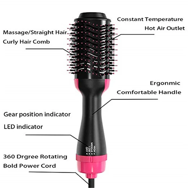 New Gem hot air brush pink,360°swirl cord adjustable heat settings.cool  tip.