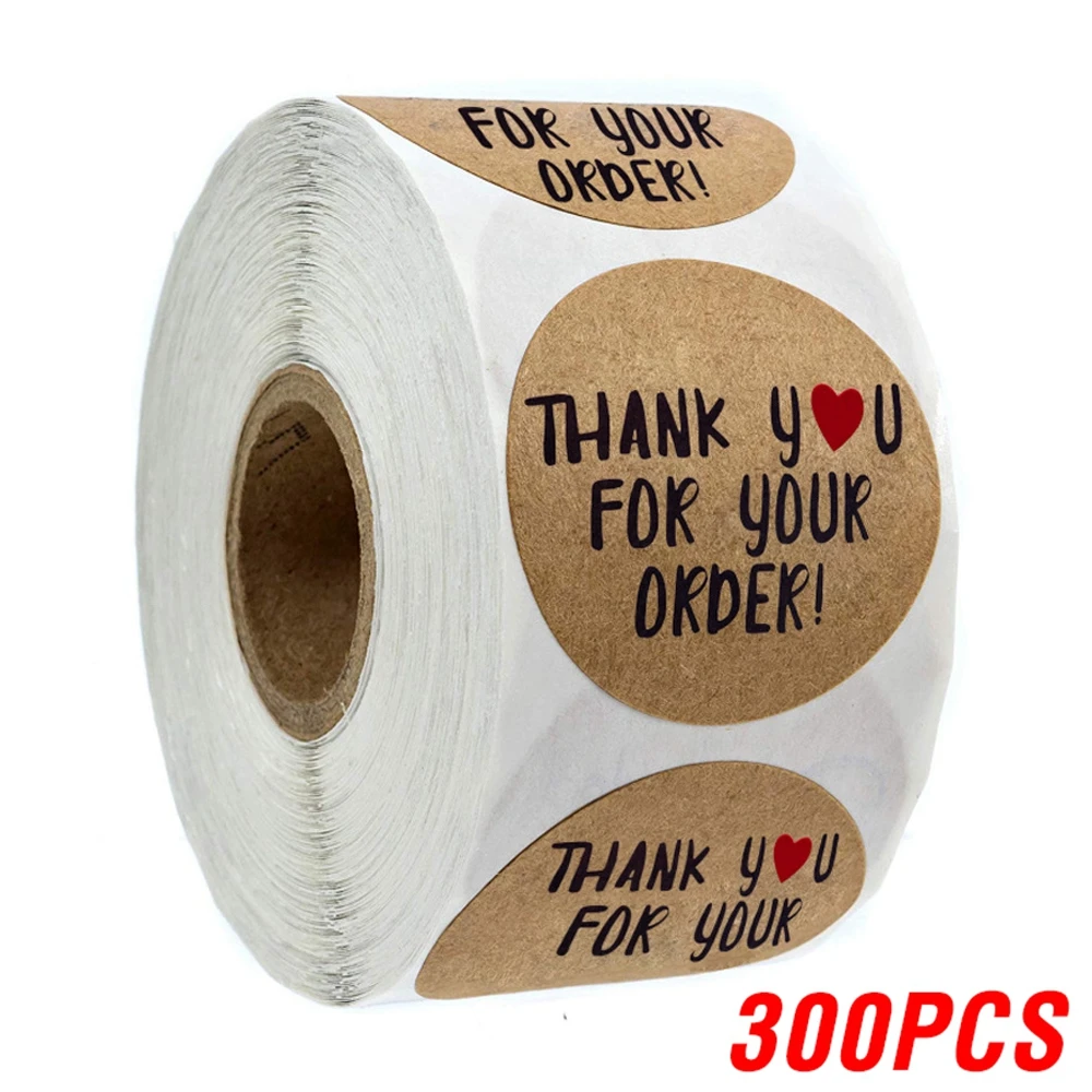 1in Natural Kraft thank you Stickers Heart shape seal labels 50-500pcs stickers scrapbooking for Package stationery sticker 