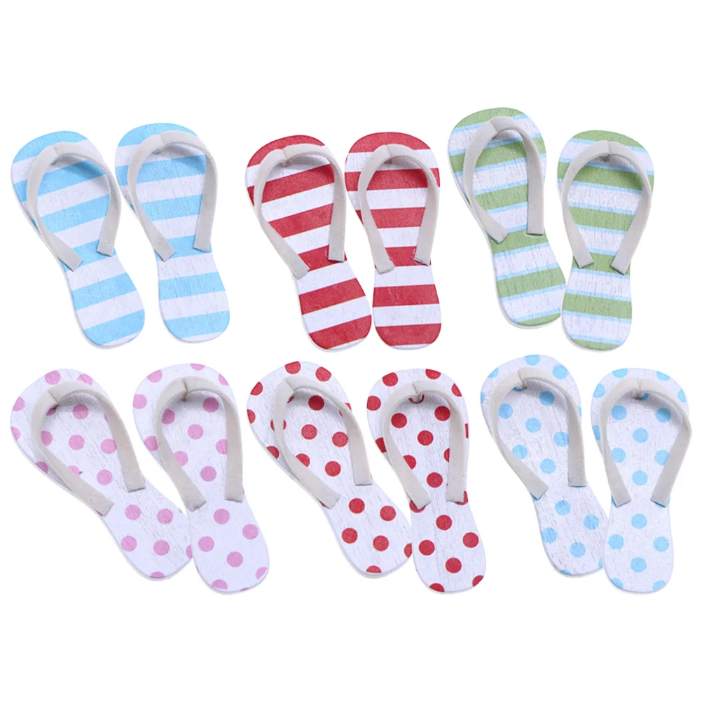 

6 Pairs Mini Slippers Ornaments House Scene Decor Miniature Adornment Props Model Decorate
