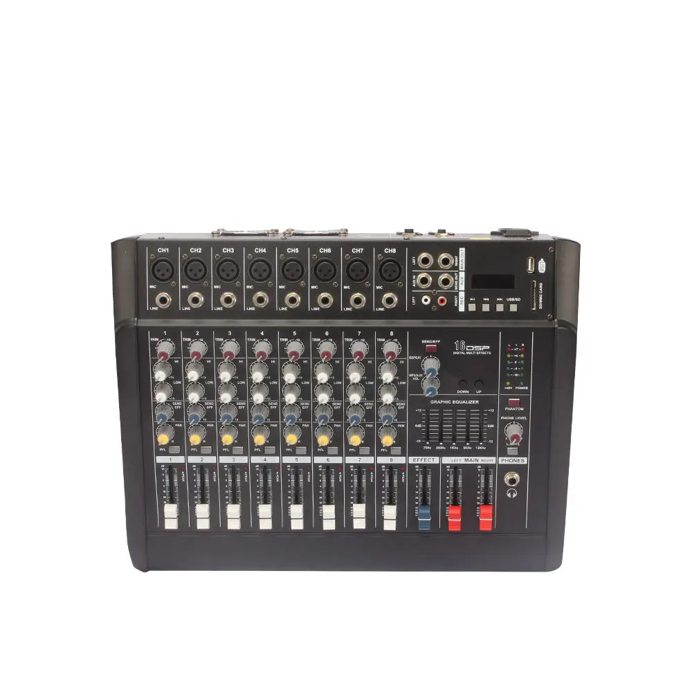 구어미 PMX-802D 8채널 믹서 USB 인터페이스 컨트롤러 이펙트 사운드 믹서 DJ 콘솔 파워 믹서 앰프 (스테이지용)