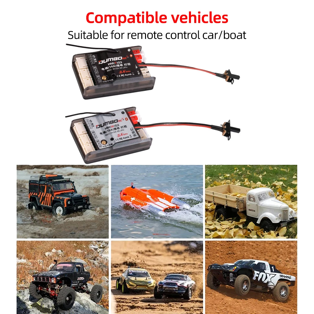 Récepteur RC 3 En 1 DUMBORC 2.4GHz 10A 2S BEC Avec Gyro Et Lumière - NEUF Pour Voiture/bateau