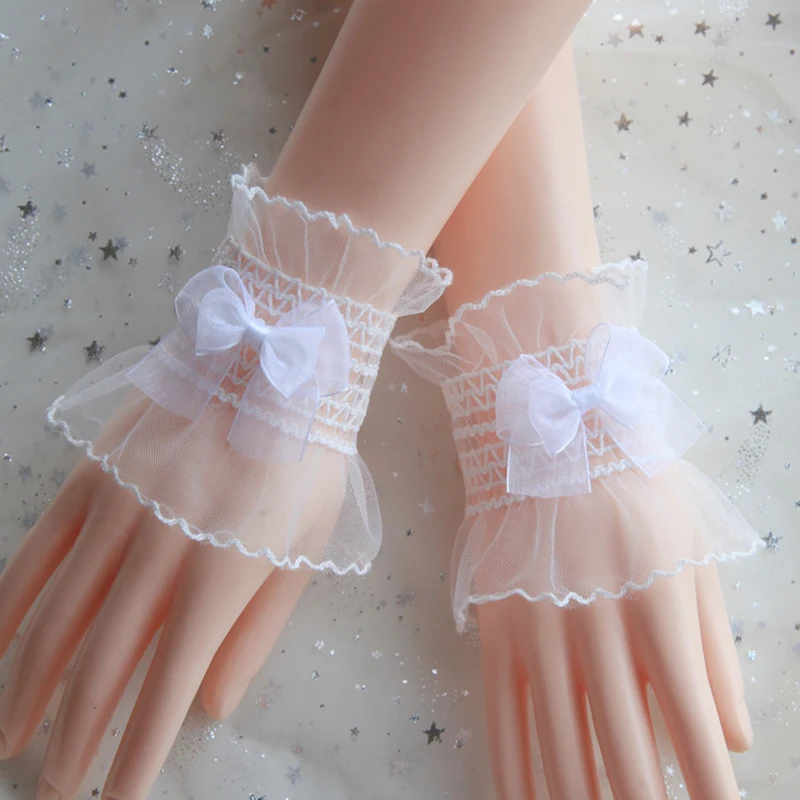 

1Pair Women's Bow Wrist Sleeve Fairy Lace Mesh Lolita Cuffs Lace Short Arm Sleeves Wrist Cuffs Bracelets For Weddings Parties