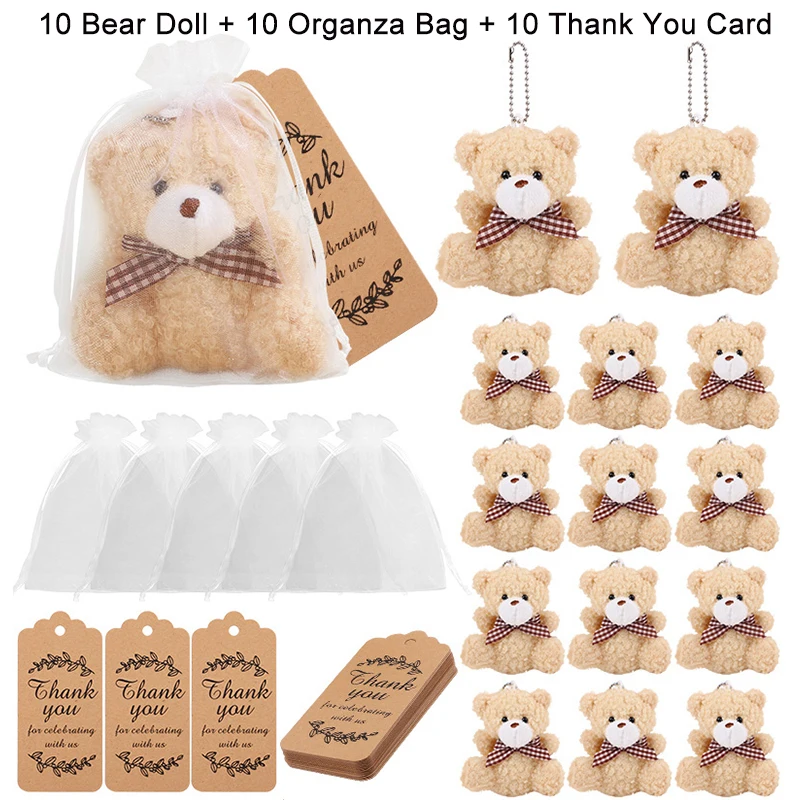 10 Sets Bear Gift Bags,Include 10 Mini Bear,10 Organza Bag,10 Thank You Card for Baby Shower Wedding Birthday Party Guests Gift