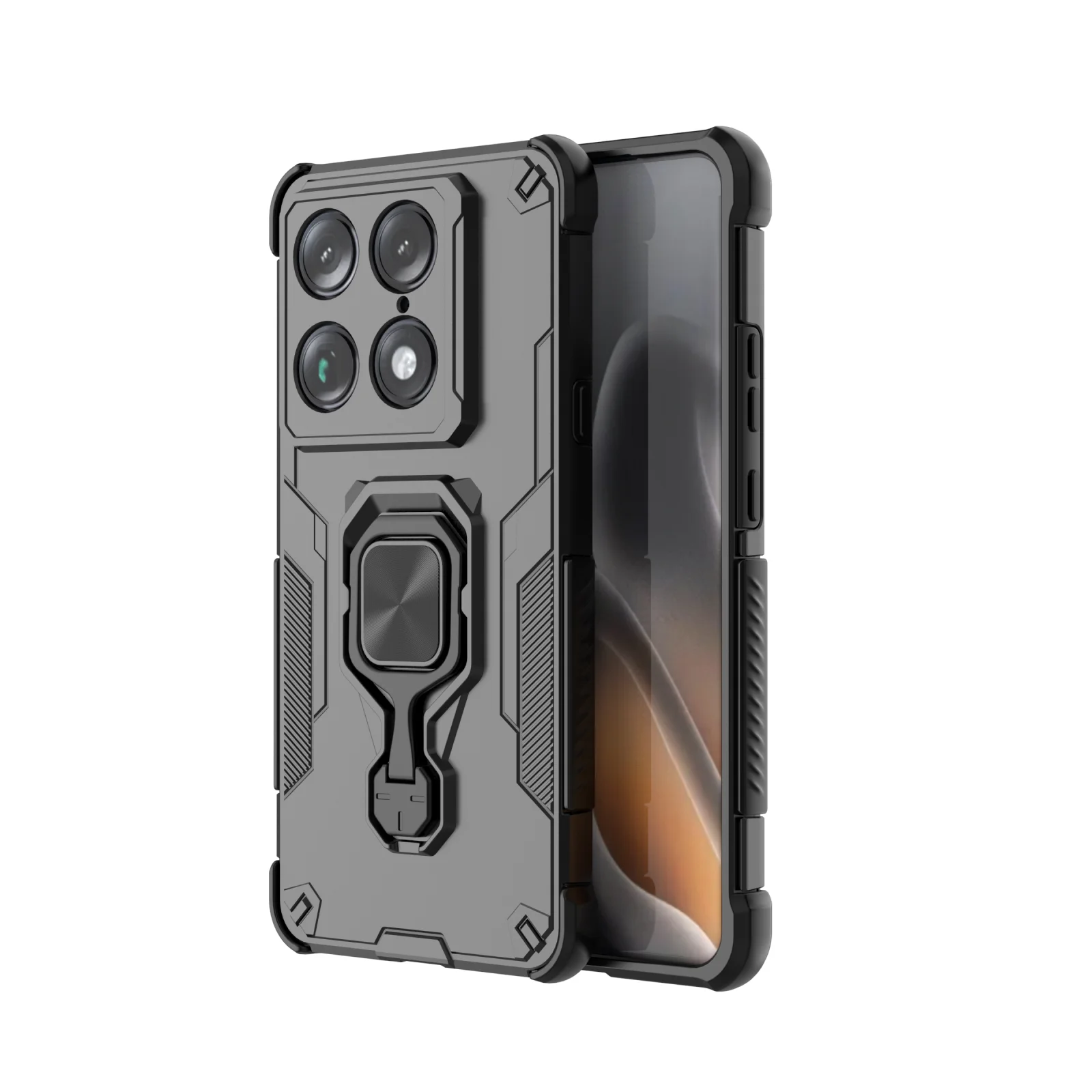 Magnetic Armor Shockproof Phone Case with Metal Ring Stand & Camera Protection