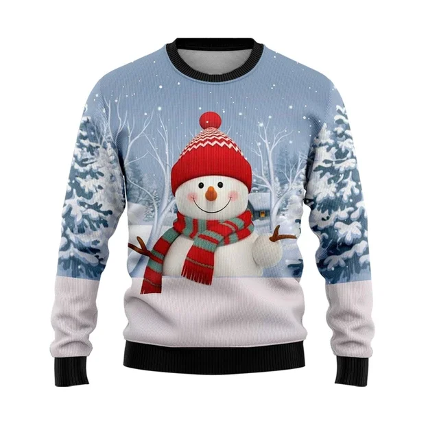 thumbnail image 1 of Suéteres navideños de muñeco de nieve de otoño 2024 nuevos para mujer, ropa, linda sudadera de cuello redondo con muñeco de nieve, suéter de dibujos animados para niños, camisetas unisex, 1 of 5