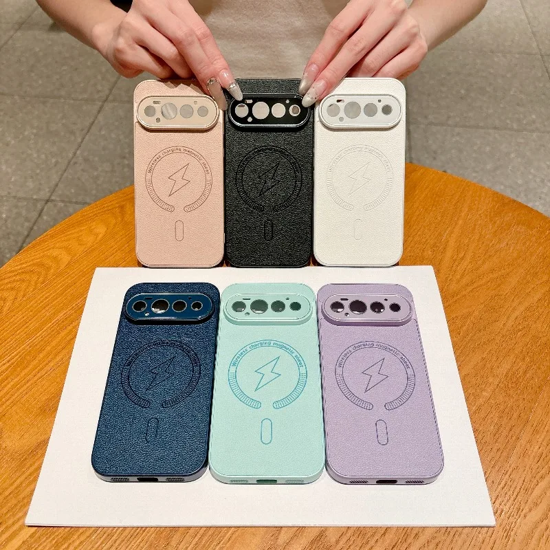 Leather Texture Magnetic Wireless Charging Cover with Camera Protection