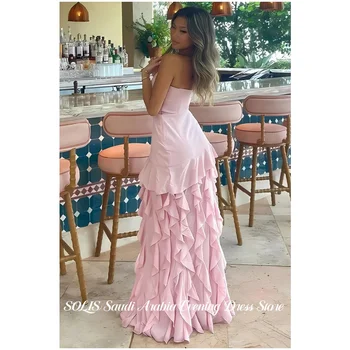 SOLIS Pink Evening Dress Elegant Strapless Prom Dress With High-Low Ruffled Skirt Slit Floor-Length Formal Party Gown Customized 1