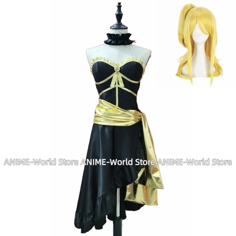 

Cosplay Costume Lucy Heartfilia Adult Women Halloween Carnival Show Black Party Dress Wig