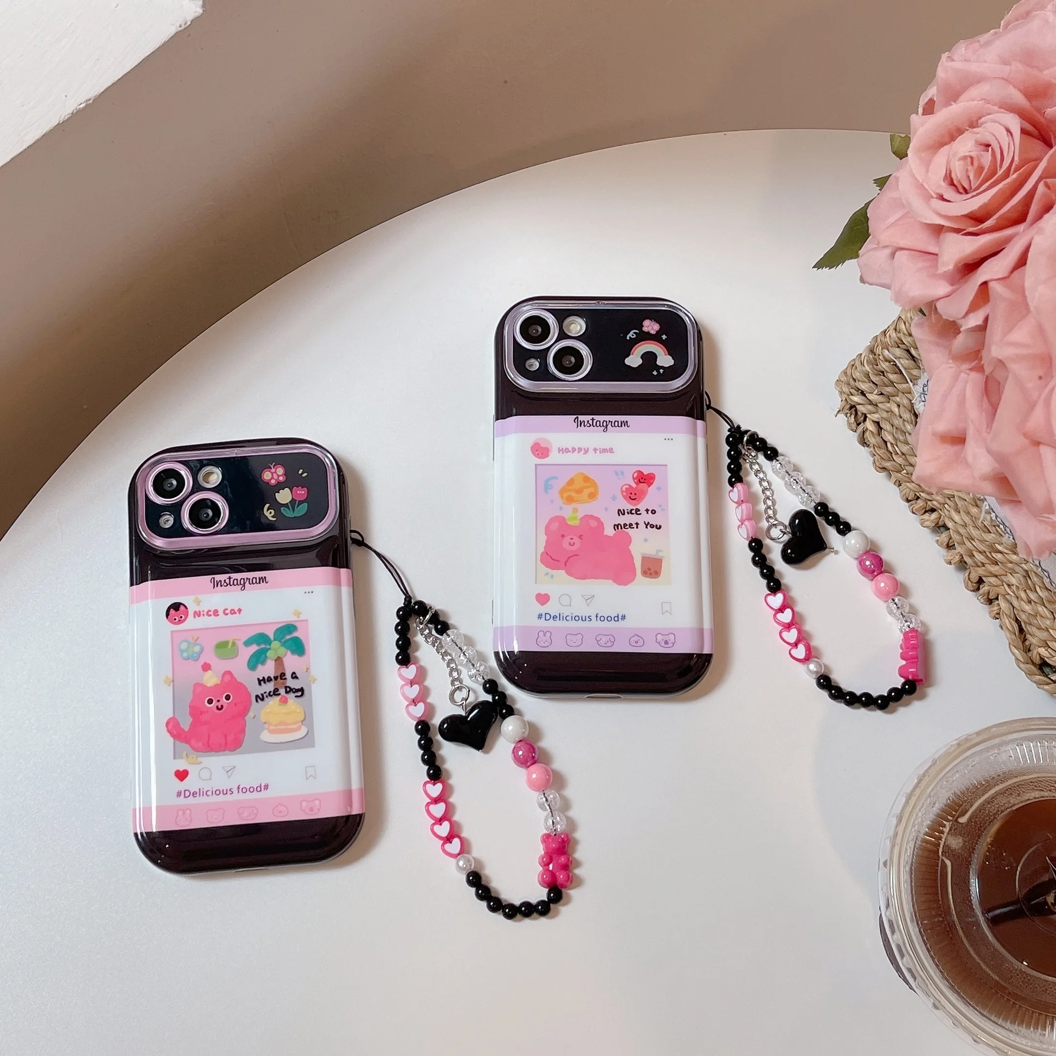 Con Bracciale Coconut Tree Cute Cat Pattern Custodia Per Iphone 14Pro 14Promax 14 13Promax 13Pro 13 11 12 12Pro 12Promax Soft Shell