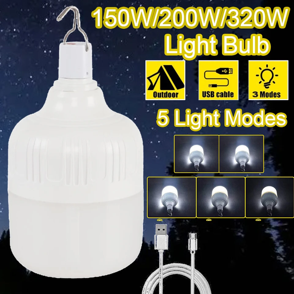 LETOUR Lampadina Da Lavoro A Sospensione, Luce A LED Di Campeggio Ricaricabile Tramite Usb 5000 Lumen 5 Livelli Dimmerabile Luce Esterna Portatile Da Campeggio Terrazza Giardino Barbecue