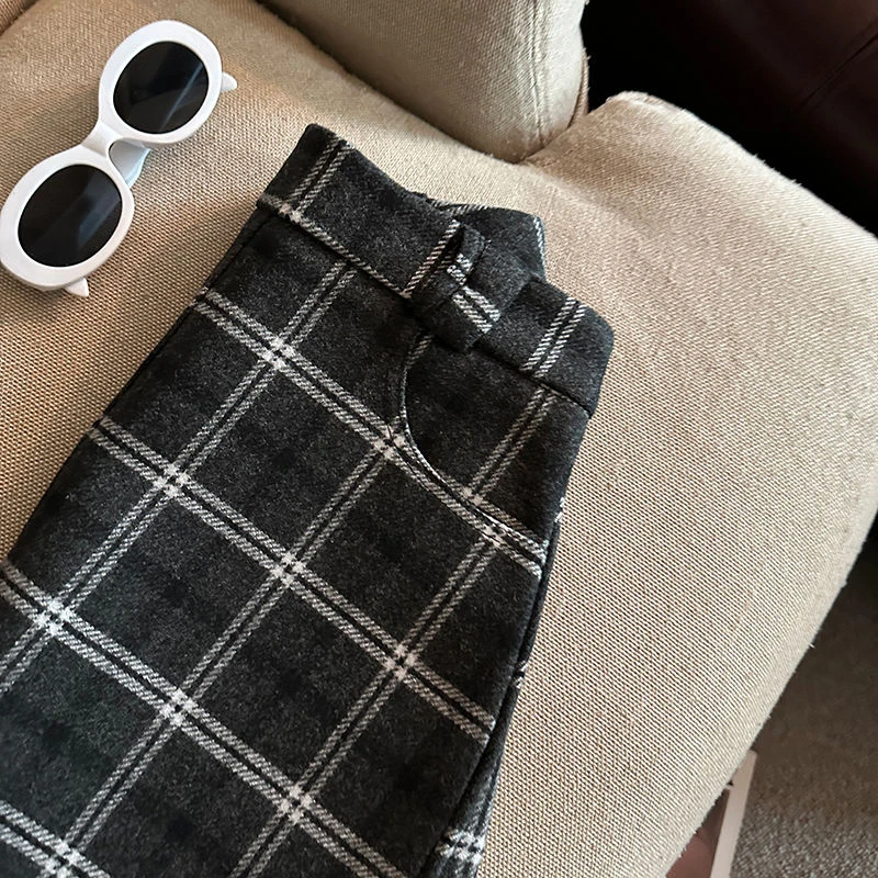 Lace Patchwork Plaid Mini Skirts Women Fall Winter High Waist No Belt Faux Wool Skirts Y2K Fashion Preppy All Match A Line Skirt