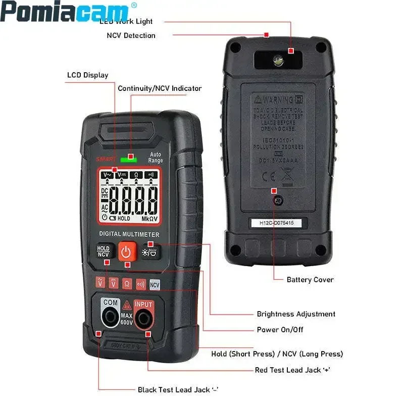 AN109 High-Precision Digital Multimeter &ndash; 2000 Counts True RMS, NCV Detection, and EBTN Display for Electrician Repair Tools Digital Multimeter