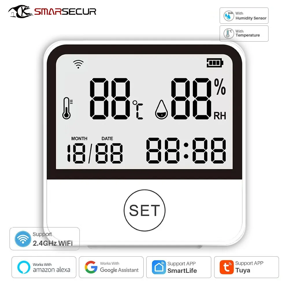 

Tuya Smart Temperature And Humidity Sensor WIFI Indoor Hygrometer Thermometer Support Google Assistant Alexa With LCD Display