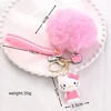 Hello Kitty Sanrio Kuromi Penguin Frog Dog Cat Cute Keychains with Fluffy Rabbit Fur Ball Women Girl Bag Pendant Keyring Gifts 3
