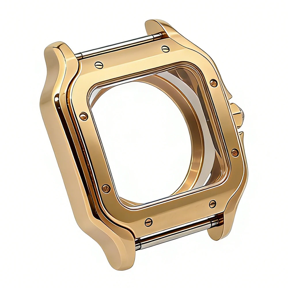 Golden Stainless Steel Waterproof Watch Case and Strap for 38MM Square Men's Watch