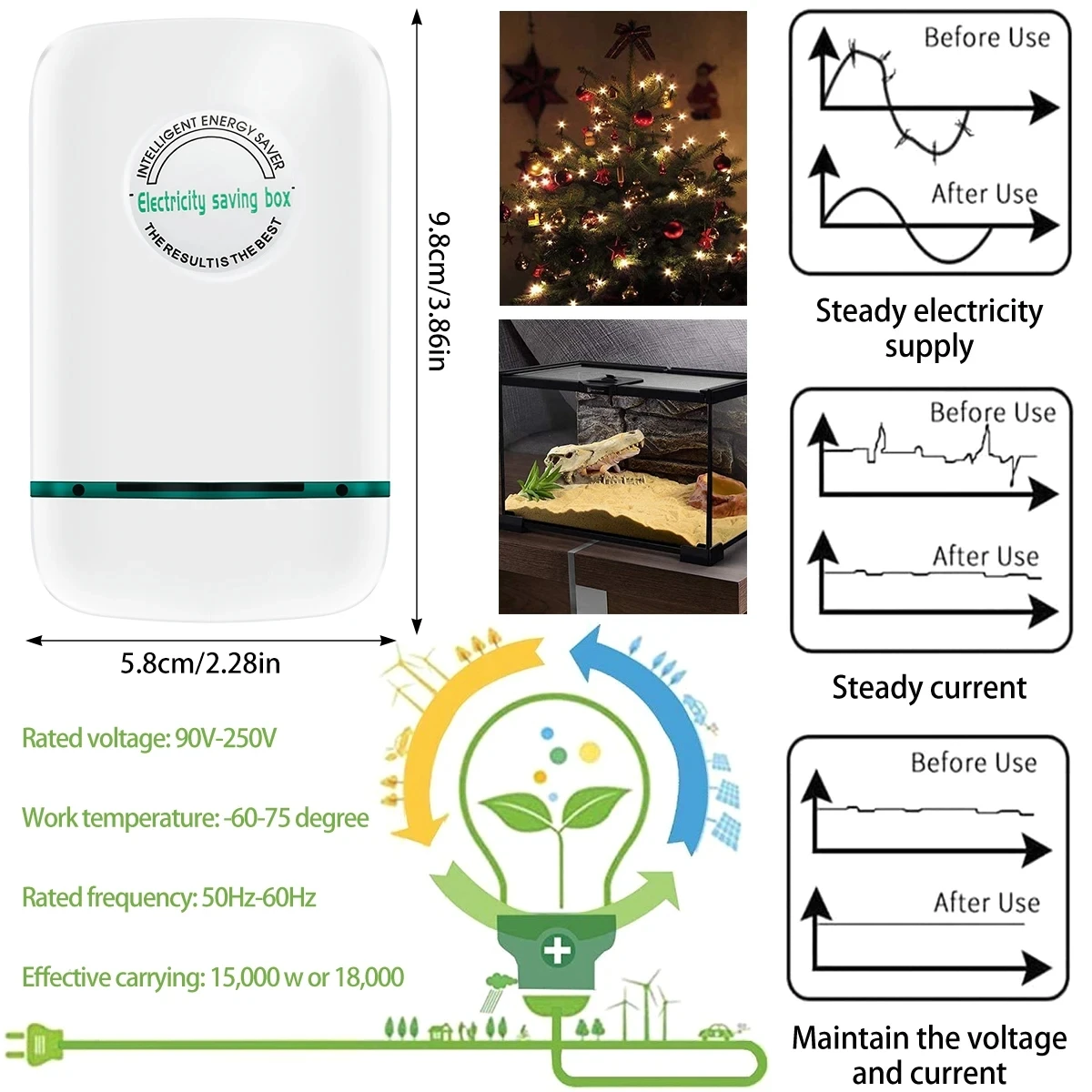 Risparmio energetico 90V-250V risparmio energetico elettrico Standard americano scatola a risparmio energetico per uso domestico Smart Electricity Rate Killer