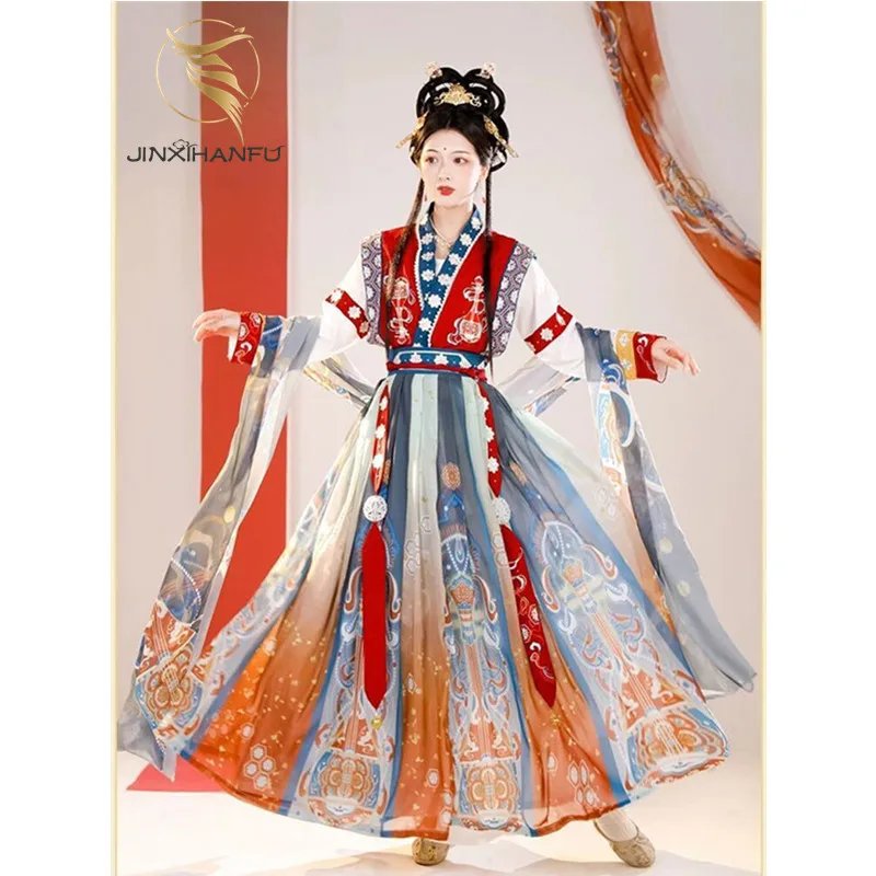 

JINXIHANFU оригинальный дизайн, традиционная китайская Летняя Женская этническая одежда, платье Hanfu, повседневный стиль