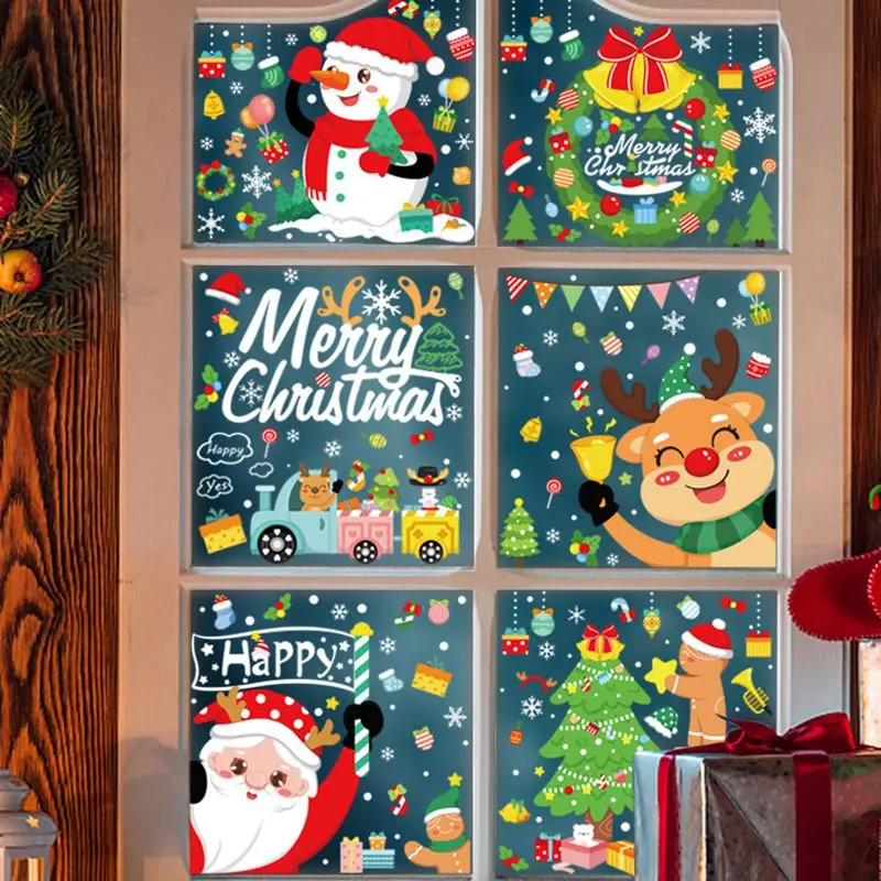 Christmas Window Stickers Santa Claus Snowflake DIY Wall Decal 2023 Christmas Decorations For Home New Year Ornaments Gift 2024