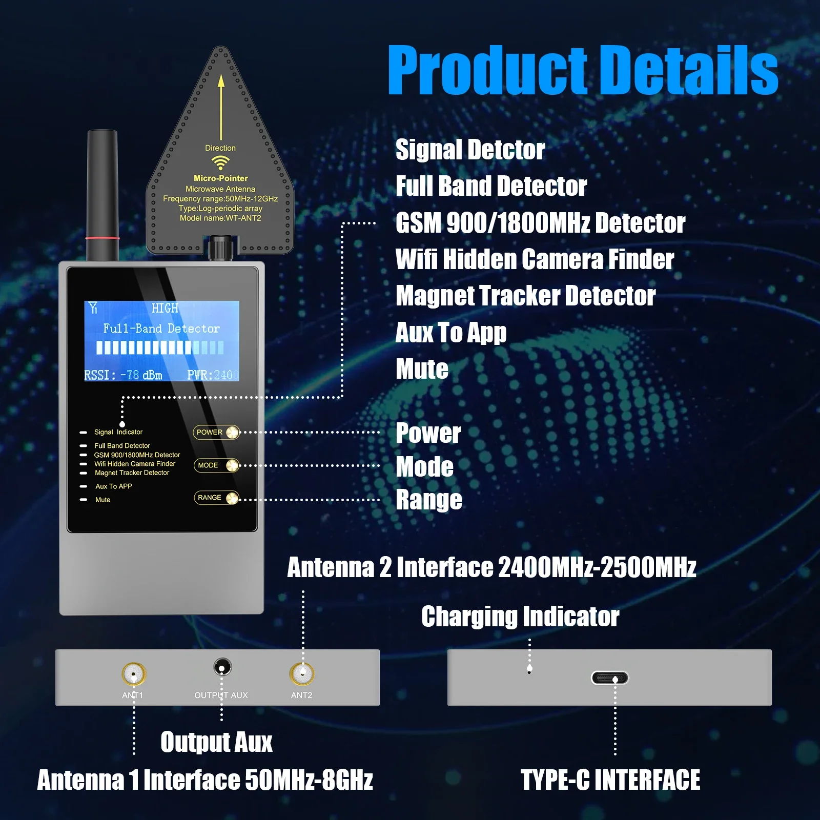 Wireless Audio Bug GPS Camera Finder Bug Detector RF Signal Anti Tracking Strong Magnetic Detector