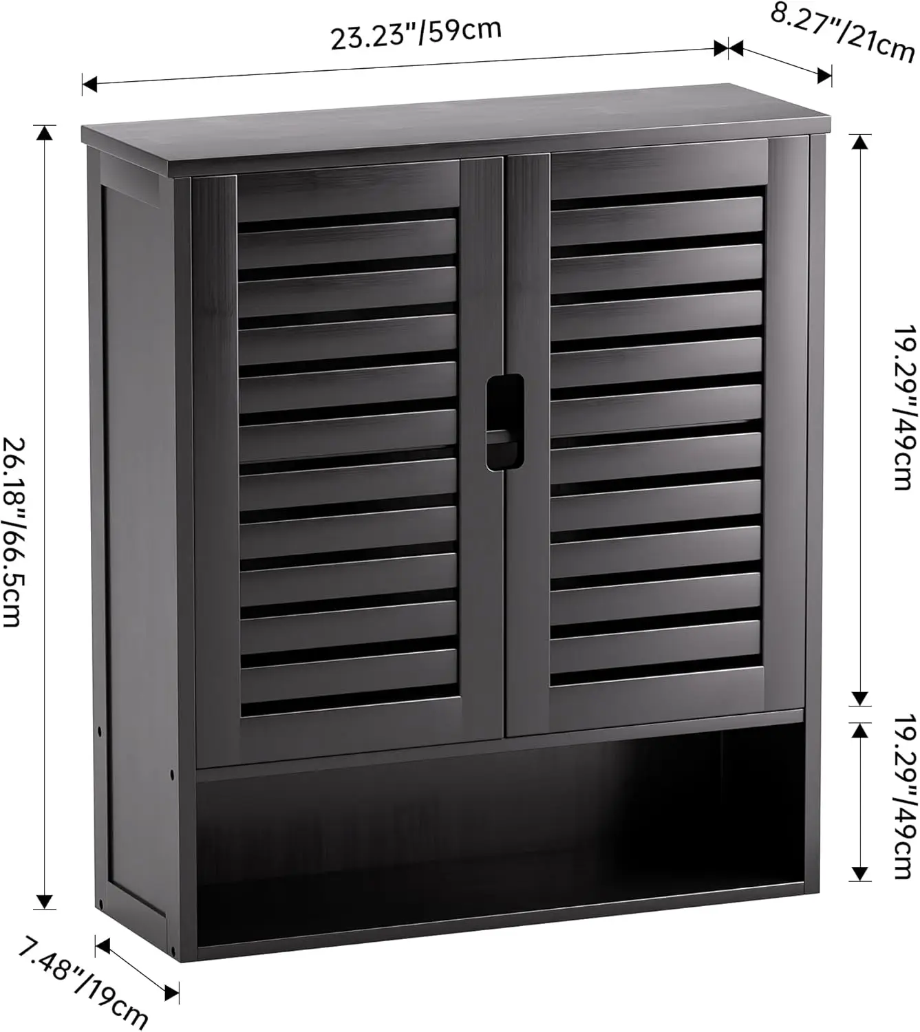 خزانة أدوية معلقة، خيزران أسود، رف قابل للتعديل