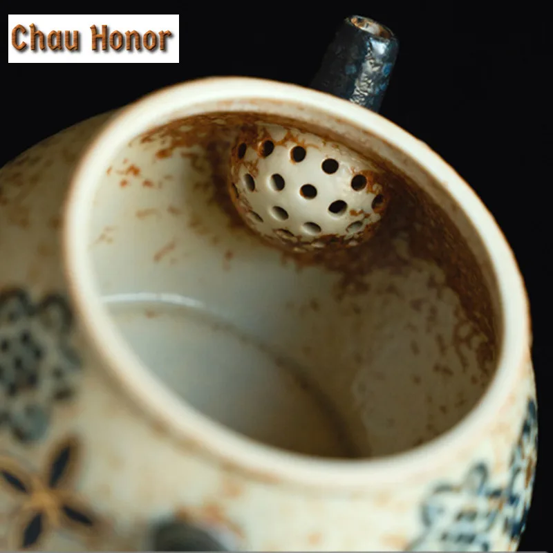 110ml Blue And White Flint Red Teapot Vintage Gold Drawing Embroidered Ball Flower Pot Tea Making Kettle Tea Items Decoration