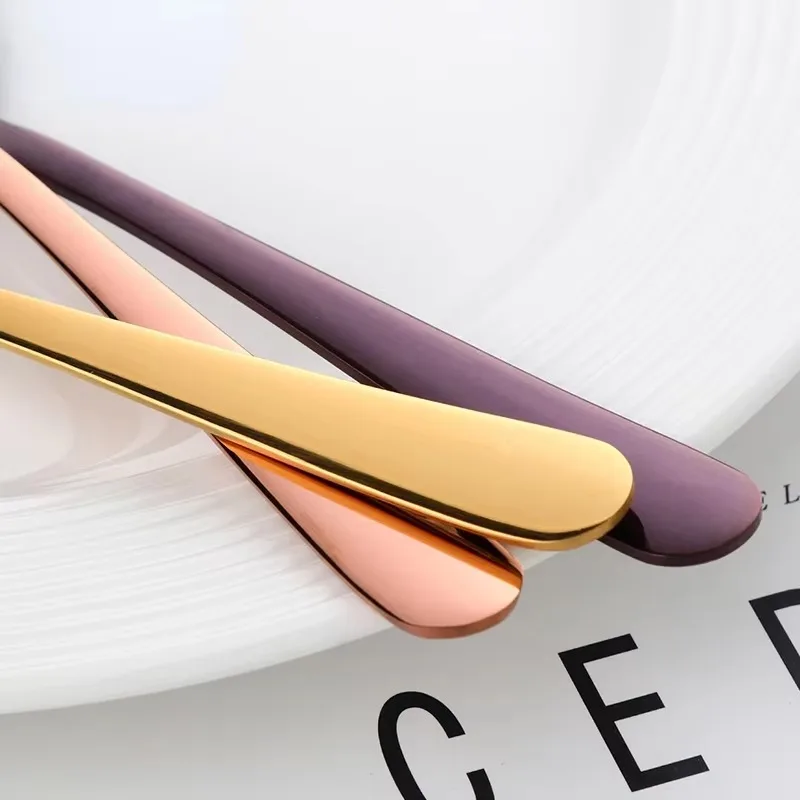 1PC Colorful Stainless Steel Korean Dessert Spoon Gold Silver Coffee Spoon with Long Handle Ice Cream Mixing Tea Spoon Tableware