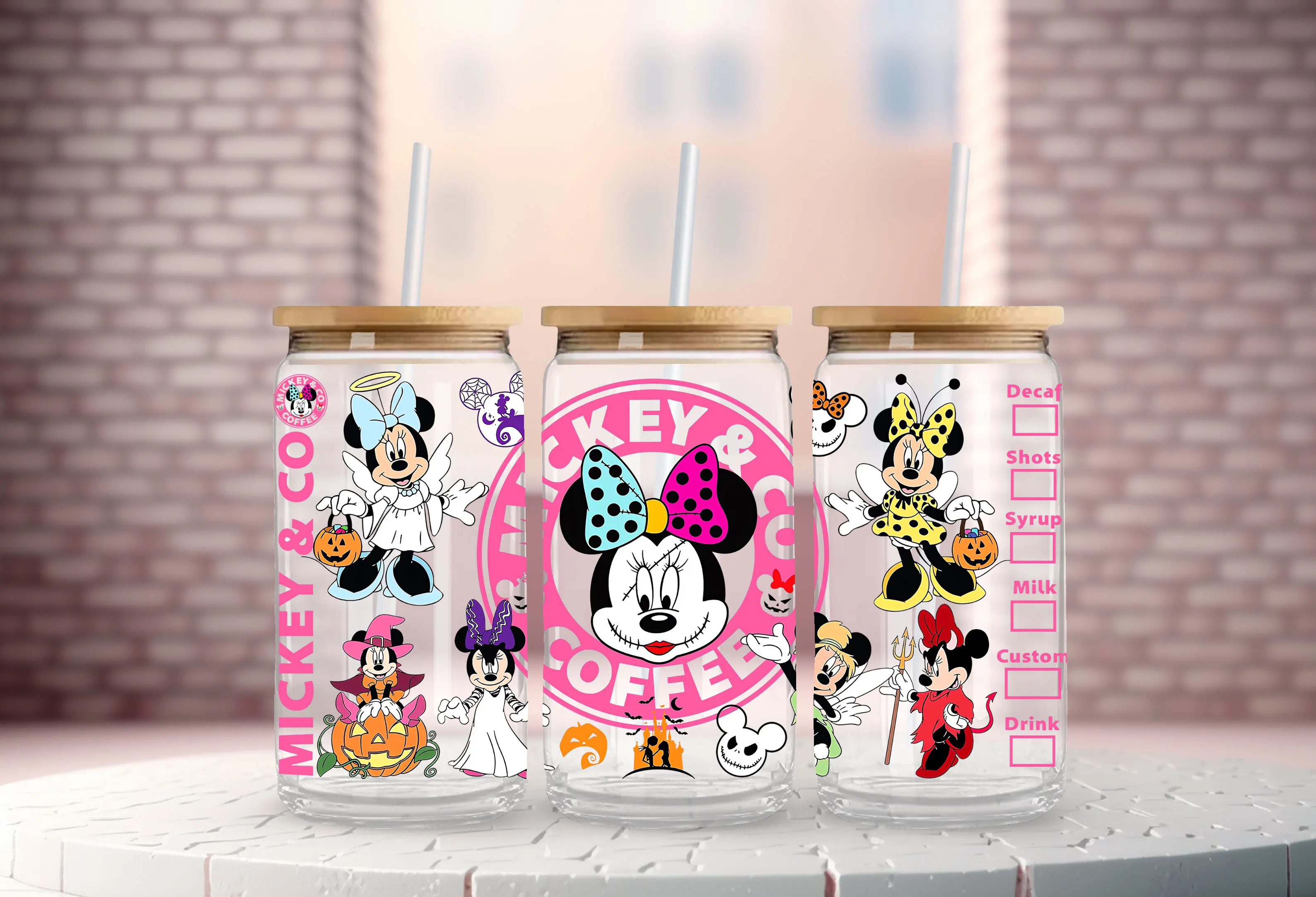 Mickey Coffee Halloween Pumpkin Yoda Winnie the Pooh UV DTF Transfer Sticker Self-Adhesive Individualized Cup Adornments