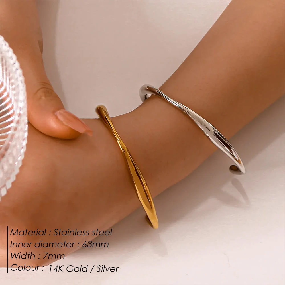 eManco Teardrop Twisted Cuff Bangles Bracelets for Women Adjustable 14K Gold Plated Chunky Open Cuff Bracelet Minimalist Party 2